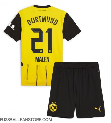 Borussia Dortmund Donyell Malen #21 Replik Heimtrikot Kinder 2024-25 Kurzarm (+ Kurze Hosen)